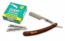 Brown Stainless Steel Professional Straight Edge Barber Razor +100  Blades