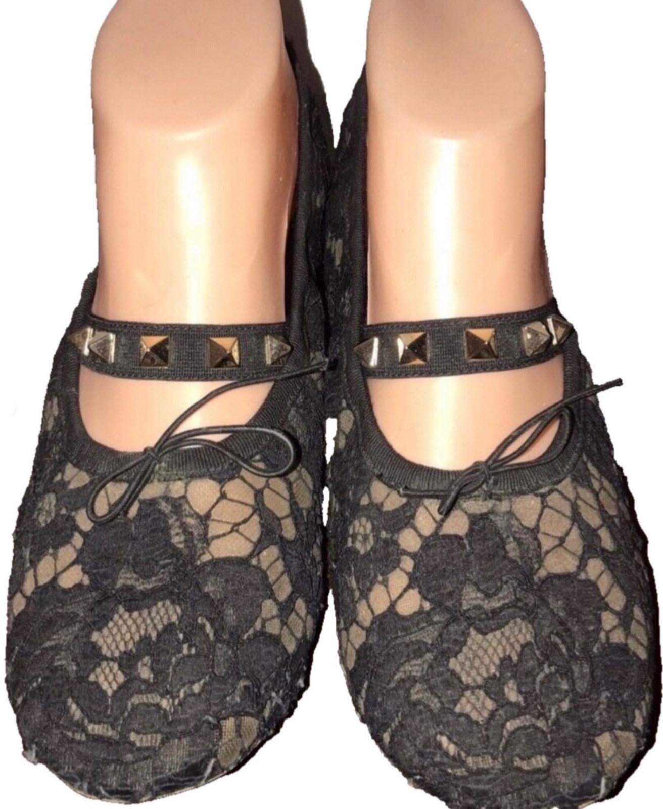 VALENTINO GARAVANI Lace Ballet Flat Shoe with RockStud & Bow BLACK Size 37 thumbnail 7