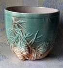 Vintage McCoy Pottery Jardiniere Rustic Pine Cone Brown/Aqua Green 1940’s 7.25 W