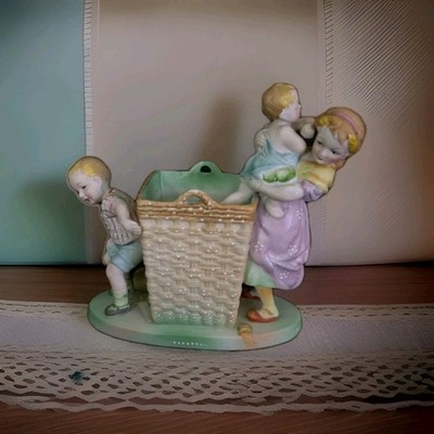 1950s Ardalt Japan Porcelain Figurine Planter - Children playing with a Basket