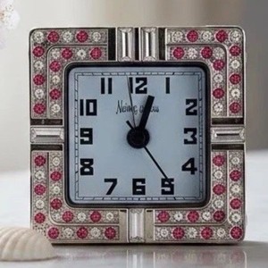 Neiman Marcus Mini Pink Jeweled Travel Alarm Clock in Pink Leather Case (New)