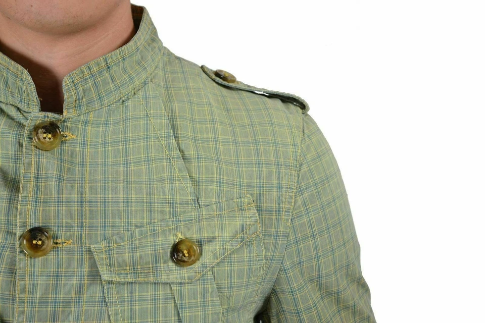 Chaqueta básica para hombre Galliano verde a cuadros con botones US S IT 48 Foto 3 de 4