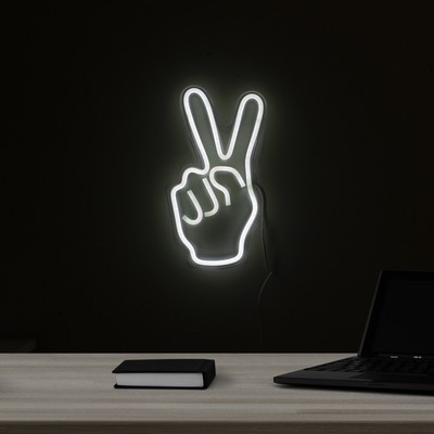 Northlight 15-Inch Bright White Neon Style Peace Fingers LED Lighted Wall Sign