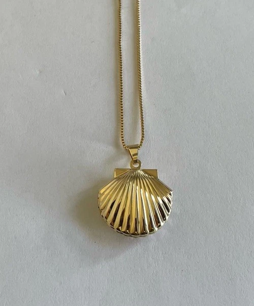 Collar Colgante Medallón Concha Estilo Vintage Tono Dorado - Nuevo Foto 2 de 4