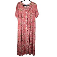 VTG BFA Classics Floral Rayon Midi Dress 16 Pink Button Front Cottagecore 90s