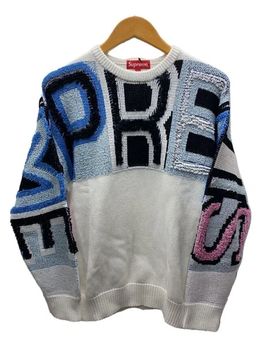 Pull tricot suprême 21AW logo chenille M coton blanc occasion