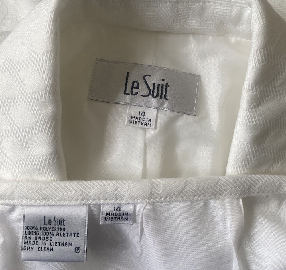 NWT Le Suit Women's Vanilla Ice White Amalfi Coast 2 Pc Skirt Suit Size 14, $200