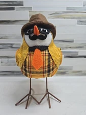 Harvest Fall Way To Celebrate Yellow Plaid Fabric Bird with Glasses Hat