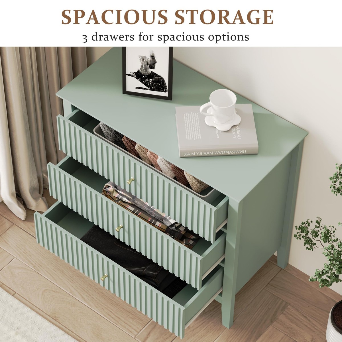 Large Sage Green 3 Drawer Dresser, Painted 30 Inch Tall Wood Nightstand with ... | eBay Large Sage Green 3 Drawer Dresser, Painted 30 Inch Tall Wood Nightstand with ... | eBay