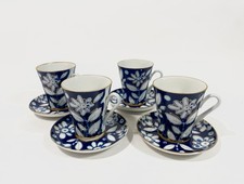 4x Lomonosov Floral Pattern USSR Imperial Porcelain Mugs & Saucers