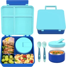 Bento Lunch Box with 8Oz Soup Thermo, Leak-Proof Lunch Containers with 4 Compart