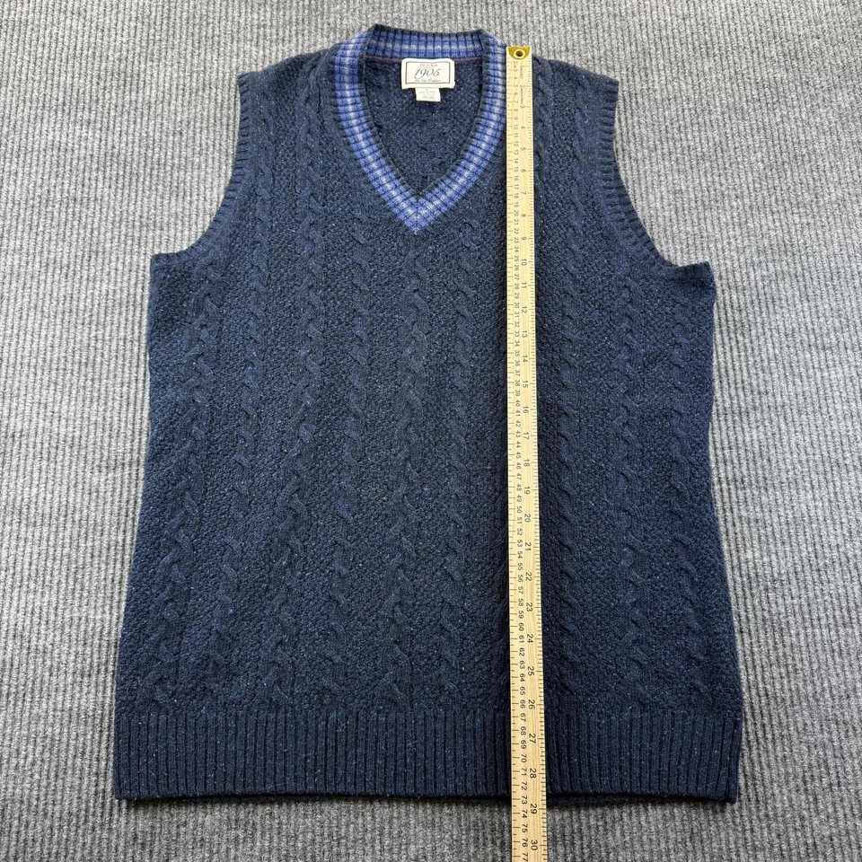 Chaleco Suéter Jos A Bank Para Hombres Grande Azul Marino 1905 Tejido con Cable Mezcla de Lana Cuello en V Foto 2 de 4