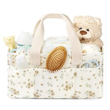 Floral Baby Diaper Caddy Organizer, Large Quilted Nursery Storage Basket with...