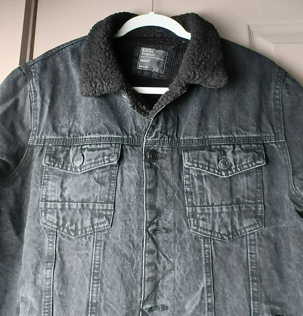Sunrise Kingdom Jacket Men's M Sherpa Lined Denim Black Collared Winter Coat