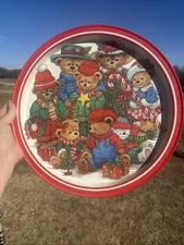 90s Christmas Teddy Bear 13.5 Tin Serving Tray Creative Concepts Platter