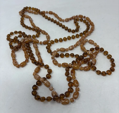 Vintage Goldtone Faux Amber Resin Beaded Pendants Necklace (L10) Jewellery Brown - Picture 4 of 6