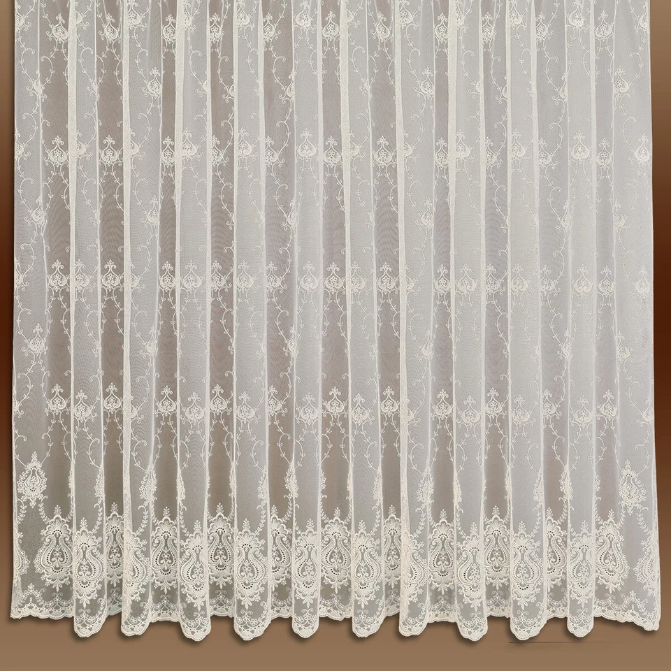 Edler Florentiner-Store Celia Ecru mit hochwertiger Florentiner Tüllstickerei - Bild 2 von 4