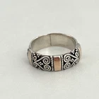 Vintage 925 Sterling Silver Gold Accents Bali Swirl Filigree Band Ring Size 6