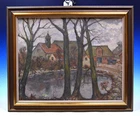 Painting Ernst Eitner 1867-1955 "Village Pond" 40 x 50 cm.