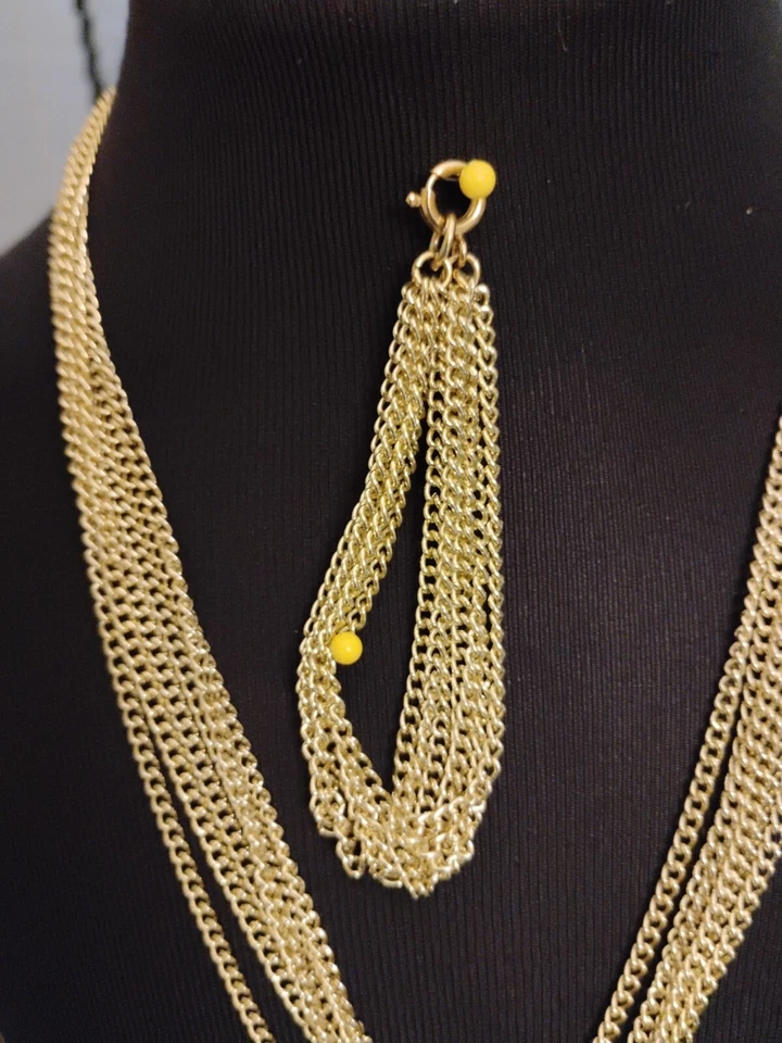 De Colección Sarah Cov Tono Oro 6 Hilos Collar con 3" Borla Extraíble Colgante 11" Set Foto 2 de 4