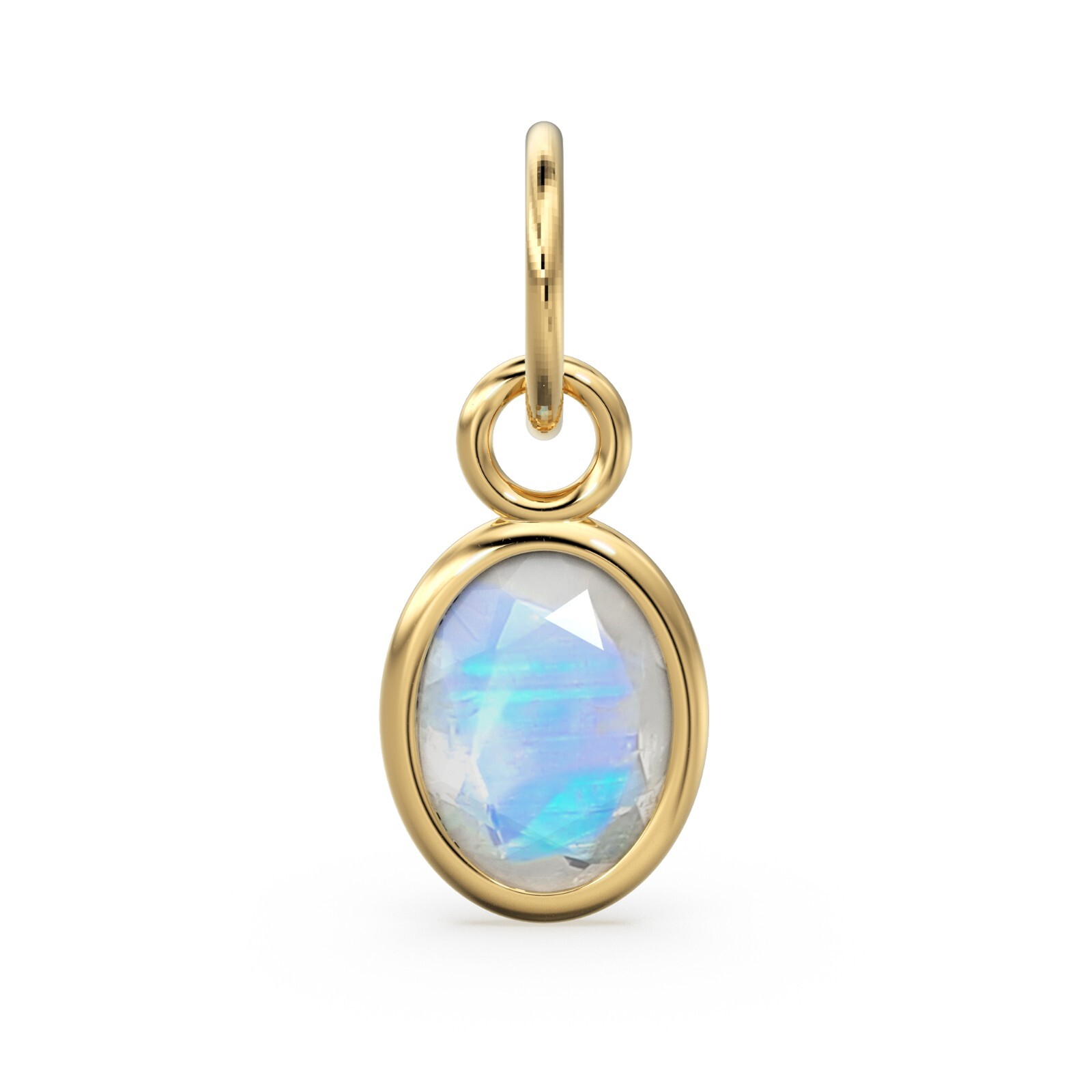 Moonstone 14k Solid Gold Oval Charm Pendant Natural June Birthstone Jewelry
