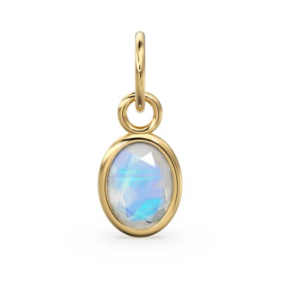 Mondstein 14k massiv Gold oval Charm Anhänger natürlich Juni Geburtsstein Schmuck