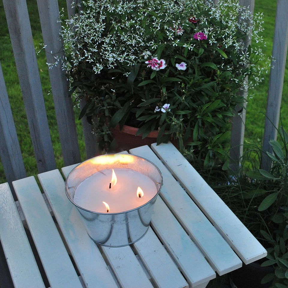 Citronella Candle 28-Ounce – Triple Wick Metal Bucket with Lid (Silver) – Long-L - Image 2 of 4