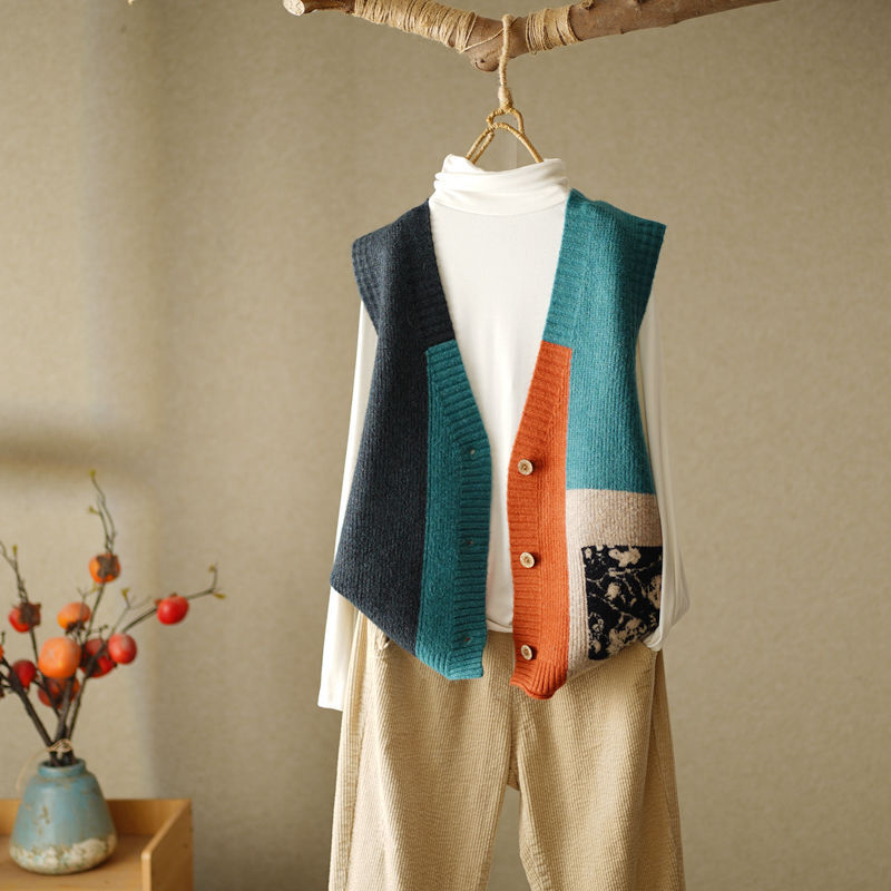 Maglione Gilet Donna Tinta unita Allentato Senza Maniche Maglia Gilet Top All-Match Semplice Casual Cashmere Cappotto, Grigio scuro, M