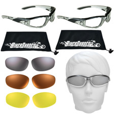 Women&rsquo;s Biker Riding Glasses Black Chrome UV400 Mirror/Clear/Smoke Lens Foam Pad