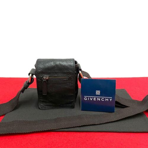 GIVENCHY Logo Leather Mini Shoulder Bag Pochette Black Mens Preowned Authentic - Picture 1 of 9