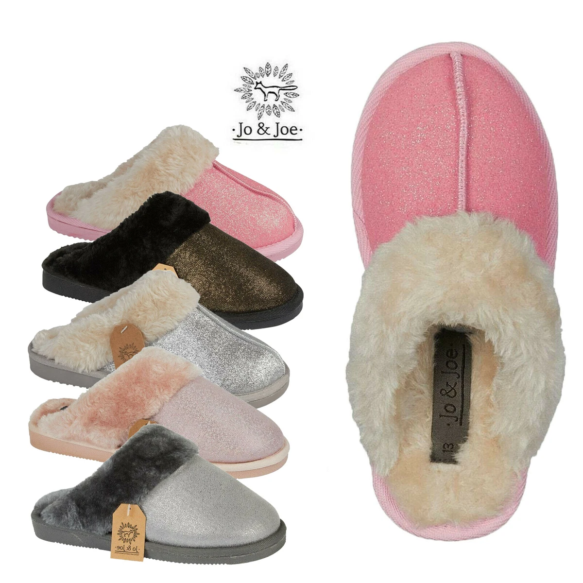 Girls Glittery Mule Warm Slip On Kids Fur Lined Winter Cosy