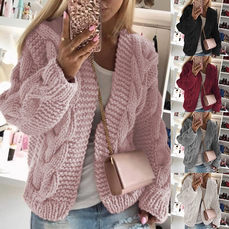 Women's Sweater Rough Bold Line Twist Knit Cardigan Fashion Solid Color  Casual