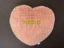  Manhattan Toy Company Pink Heart Shaped Plush Stuffed Pillow Gold Shiny XOXO
