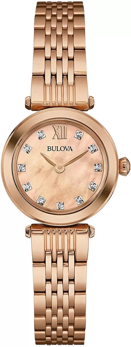 Bulova 97P116 11 Diamonds Rose Gold Tone Pink MOP Dial Womens Dress Watch
