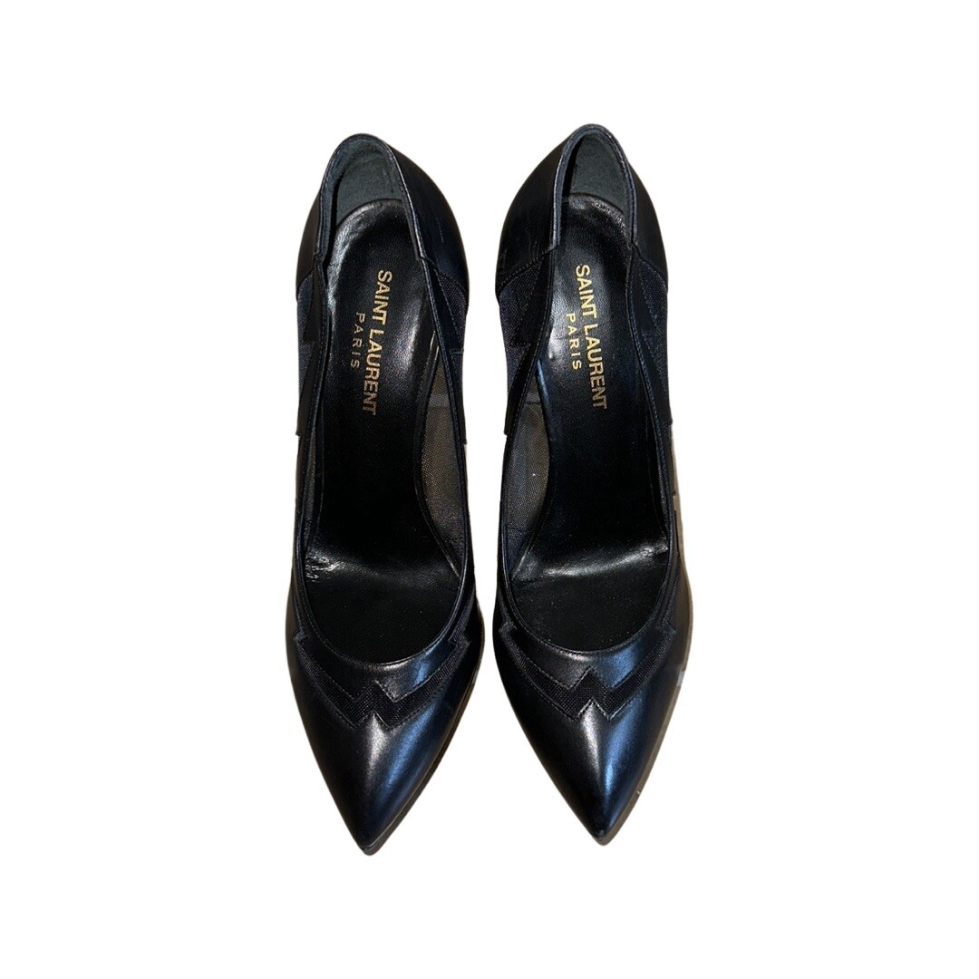 Pompa Saint Laurent Janis Flash in pelle nera 105 mm misura 39