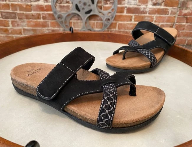 Earth Origins Black Nubuck Toe Post Slide Sandals Ossi New eBay
