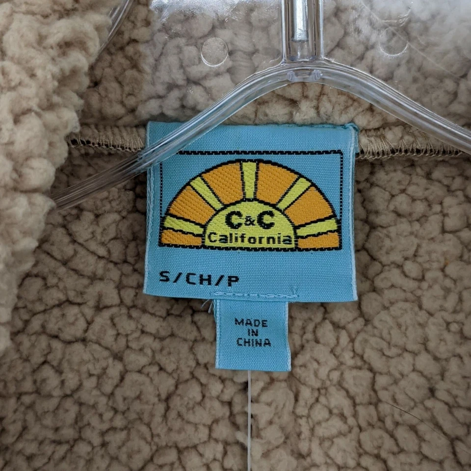 C&C California Faux Suede Sherpa Vest Small Coffee Brown Tan Boho Open Front New - Image 3 of 4