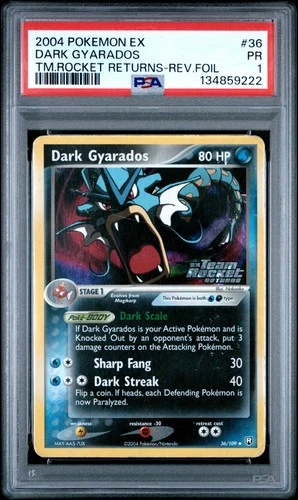 2004 POKEMON EX TEAM ROCKET RETURNS #36 DARK GYARADOS-REVERSE FOIL PSA 1