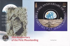 TUVALU Moon Landing 30th Anniversary Set di 4 più foglio in miniatura su 5 FDC
