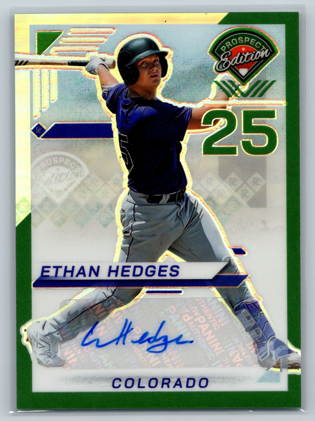 Ethan Hedges 2025 Panini Prospect Edition Green Prizm Auto #183 Rockies