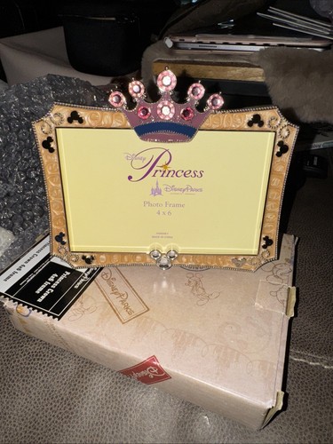 New Disney Princess Pink Enameled/Silver Metal Picture Frame•Jeweled Crown 4x6 - 第 1/4 張圖片