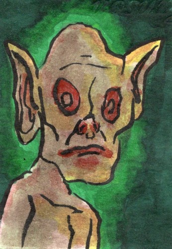 ACEO Original Art - Goblin - Surreal expressionism Oak card by Kiefer Moore