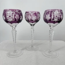 Vtg Nachtmann Traube Purple Cut to Clear Crystal 8.25" Wine Hock Glasses MCM