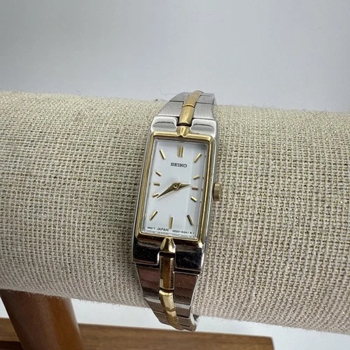Seiko Quartz 2E20-0AY0 Gold Tone Rectangular Women's Watch Japan- Needs Battery