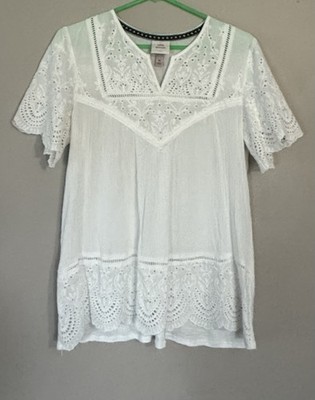 Knox Rose Women's Boho Top Size Medium Short Sleeve White
