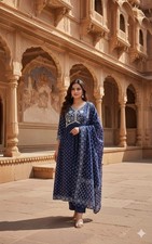 Pakistani Bollywood Ethnic Kurti Pant Dupatta Set Indian Women Flared Kurta Set
