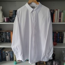 Mens TAYLOR  WRIGHT Dress Shirt Neck 18.5 White Striped Formal Long Sleeved