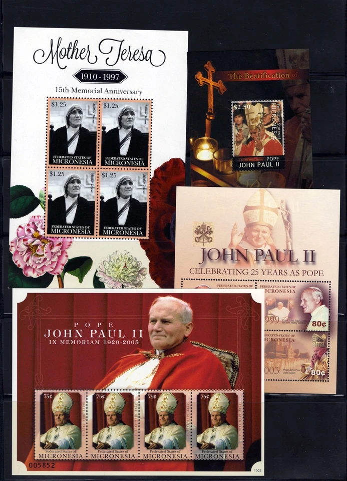 Papas, Papa Juan Pablo II y Madre Teresa, Colección Micronesia ZAYIX 0825L1700 Foto 3 de 4