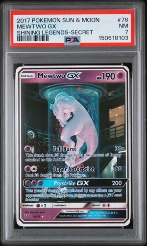 2017 POKEMON SUN & MOON SHINING LEGENDS SECRET #78 MEWTWO GX PSA 7
