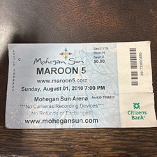 Mohegan Sun MAROON 5 Concert Ticket August 10, 2010 - USED